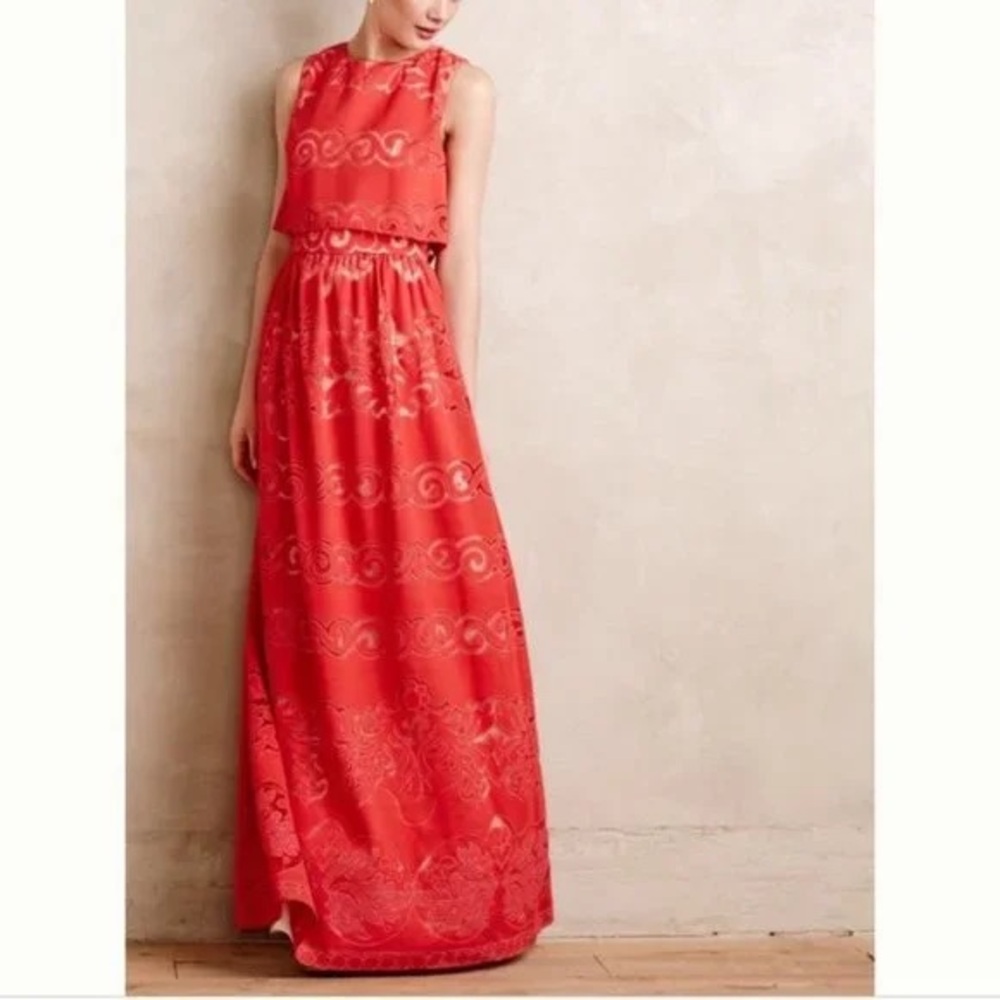 Anthropologie Erin Fetherson Coral Lace Maxi size 8